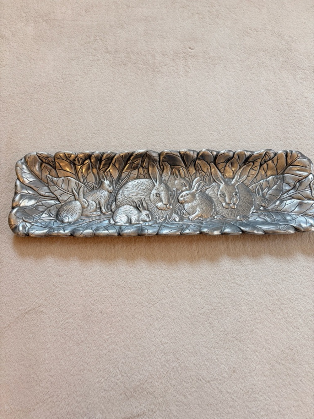 Arthur Court Bunnies Silver Aluminum Tray